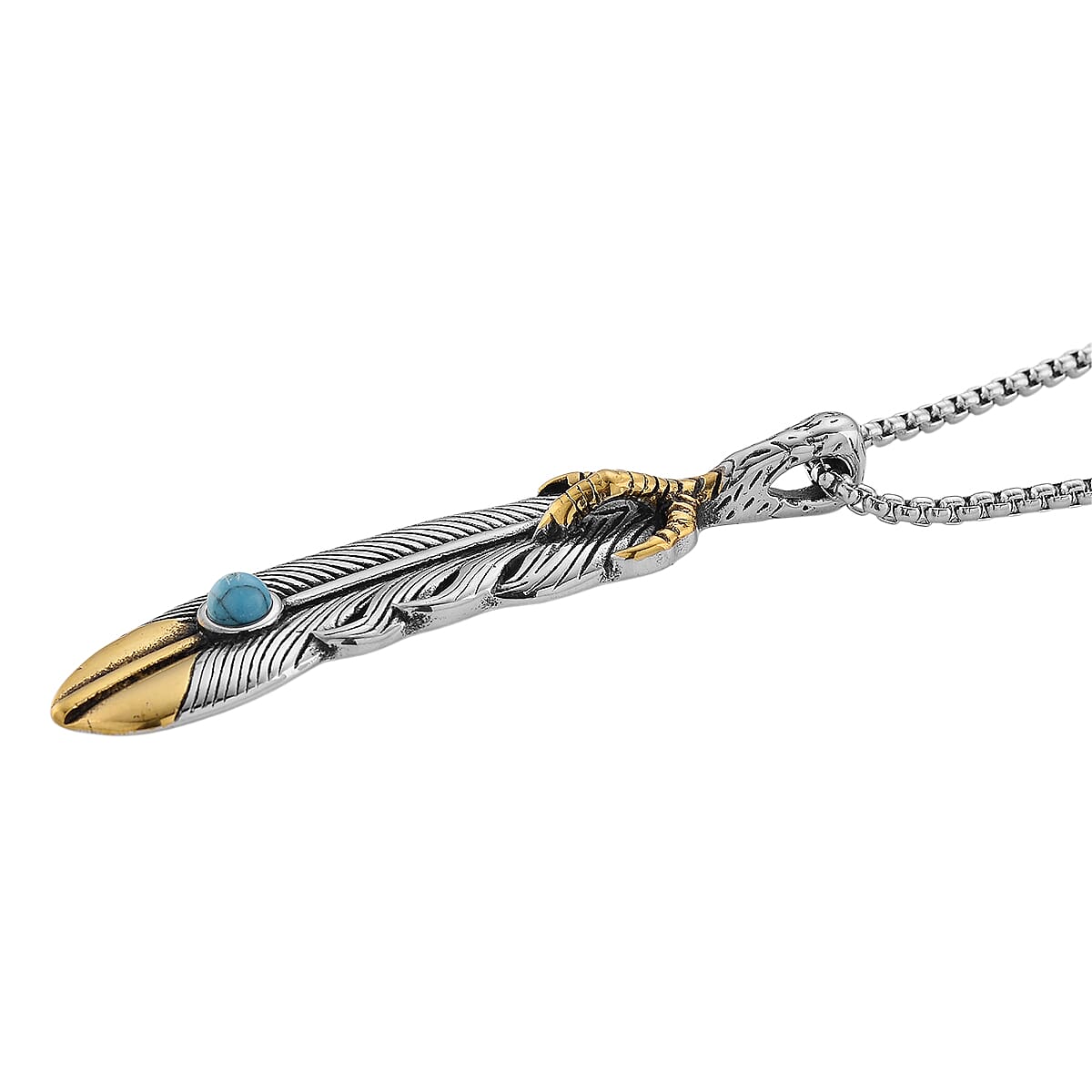 Blue Howlite 0.30 ctw Feather Necklace in ION Plated YG and Stainless Steel 23.5 Inches image number 3