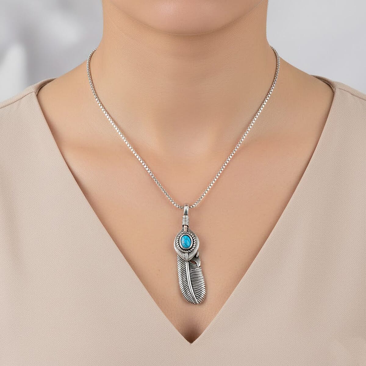 Blue Howlite 0.50 ctw Feather Necklace in Stainless Steel 23.5 Inches image number 2