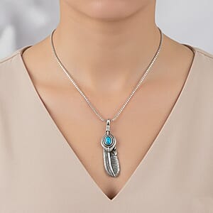 Blue Howlite 0.50 ctw Feather Necklace in Stainless Steel 23.5 Inches
