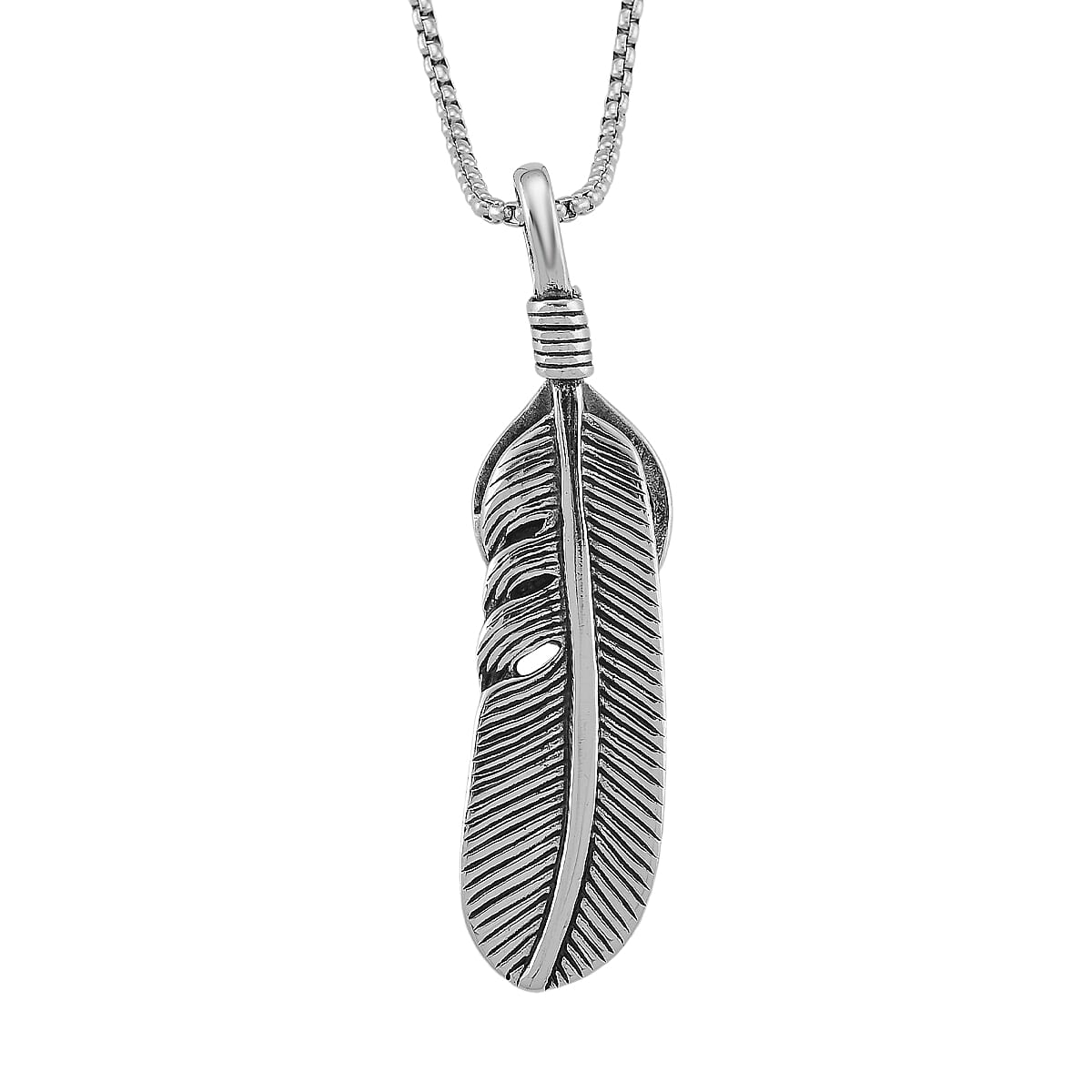 Blue Howlite 0.50 ctw Feather Necklace in Stainless Steel 23.5 Inches image number 4