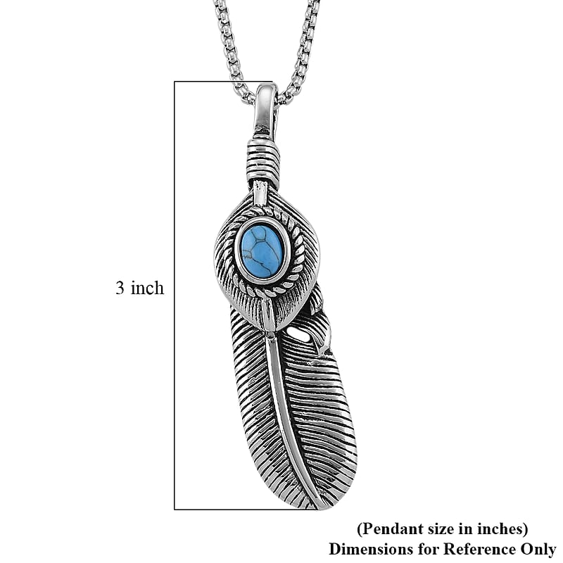 Blue Howlite 0.50 ctw Feather Necklace in Stainless Steel 23.5 Inches