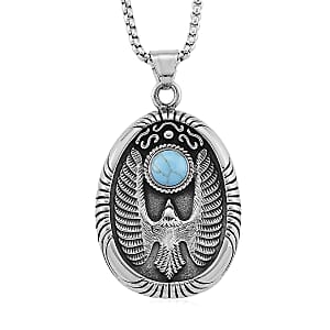 Blue Howlite 0.50 ctw Winged Scarab Necklace in Stainless Steel 23.5 Inches