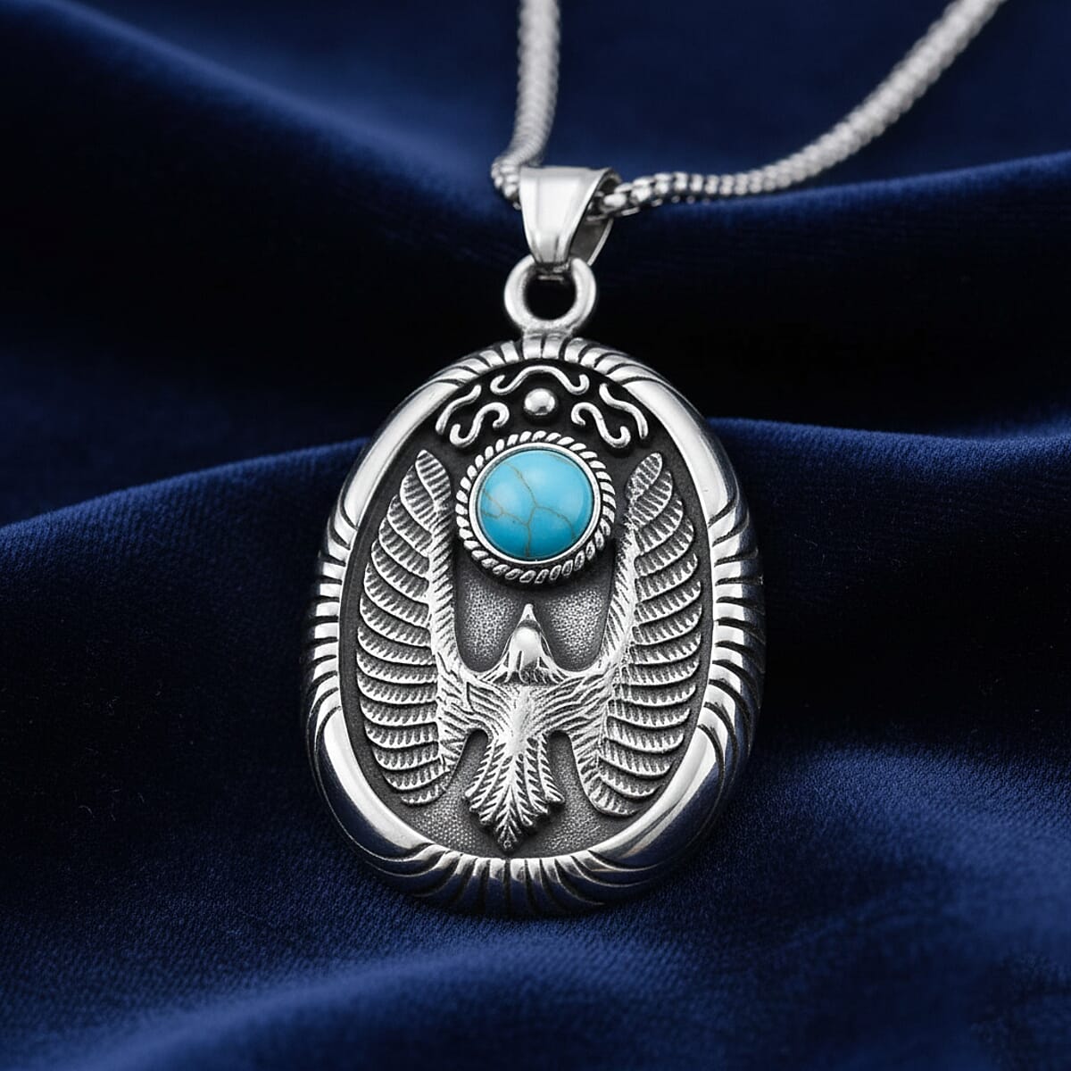Blue Howlite 0.50 ctw Winged Scarab Necklace in Stainless Steel 23.5 Inches image number 1