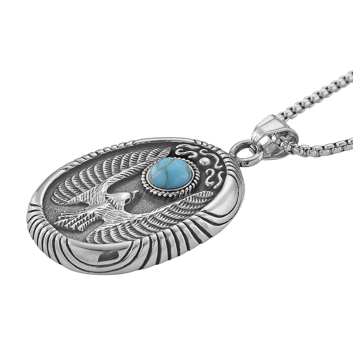 Blue Howlite 0.50 ctw Winged Scarab Necklace in Stainless Steel 23.5 Inches image number 3