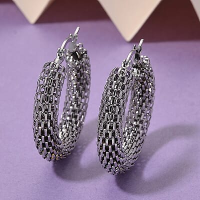 Chainlink Mesh Hoop Earrings in Stainless Steel