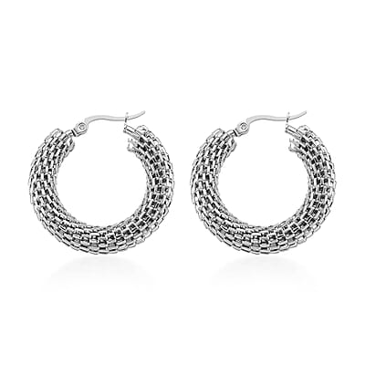Chainlink Mesh Hoop Earrings in Stainless Steel