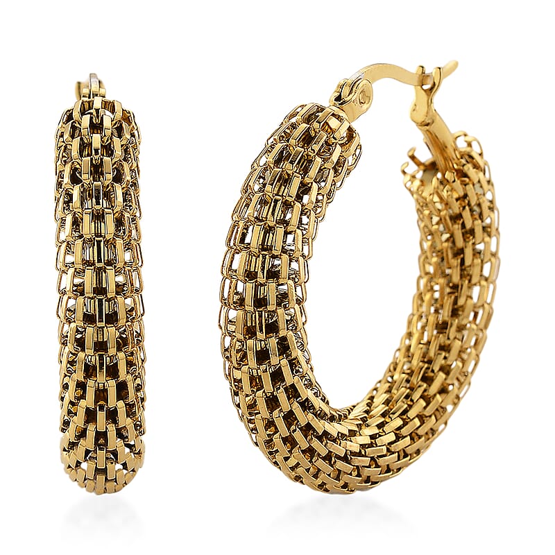 Chainlink Mesh Hoop Earrings in ION Plated YG Stainless Steel