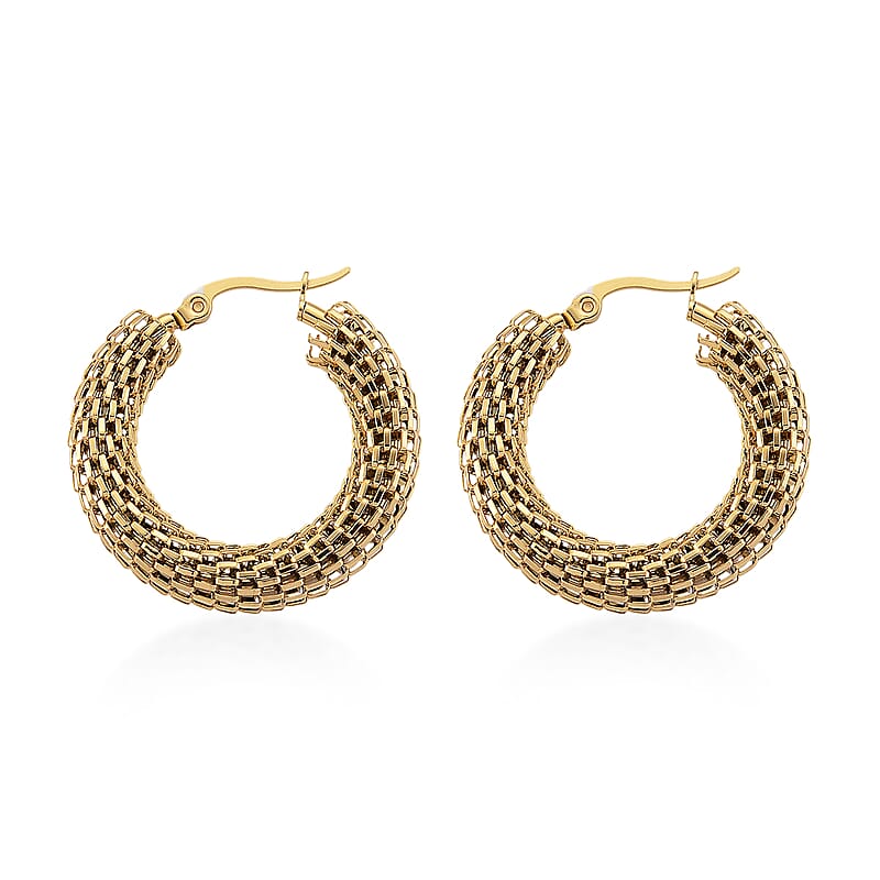 Chainlink Mesh Hoop Earrings in ION Plated YG Stainless Steel