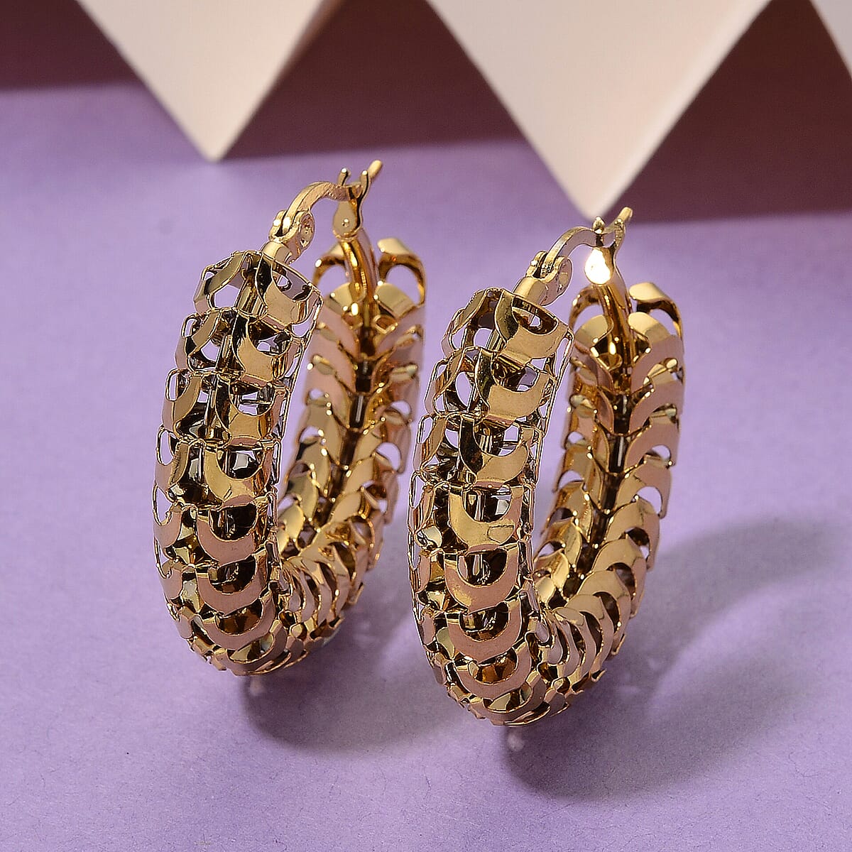 Hoop Earrings in ION Plated YG Stainless Steel image number 1