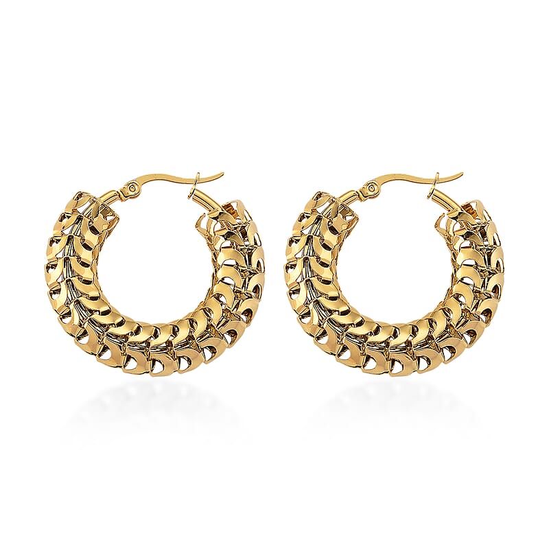 Cuban Link Hoop Earrings in ION Plated YG Stainless Steel