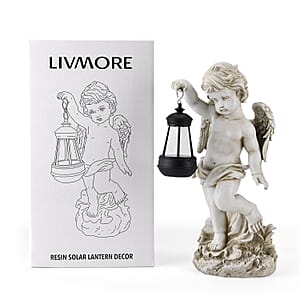 Livmore White Polyresin Angel Figurine with Lantern (6.50x7.28x15.35)