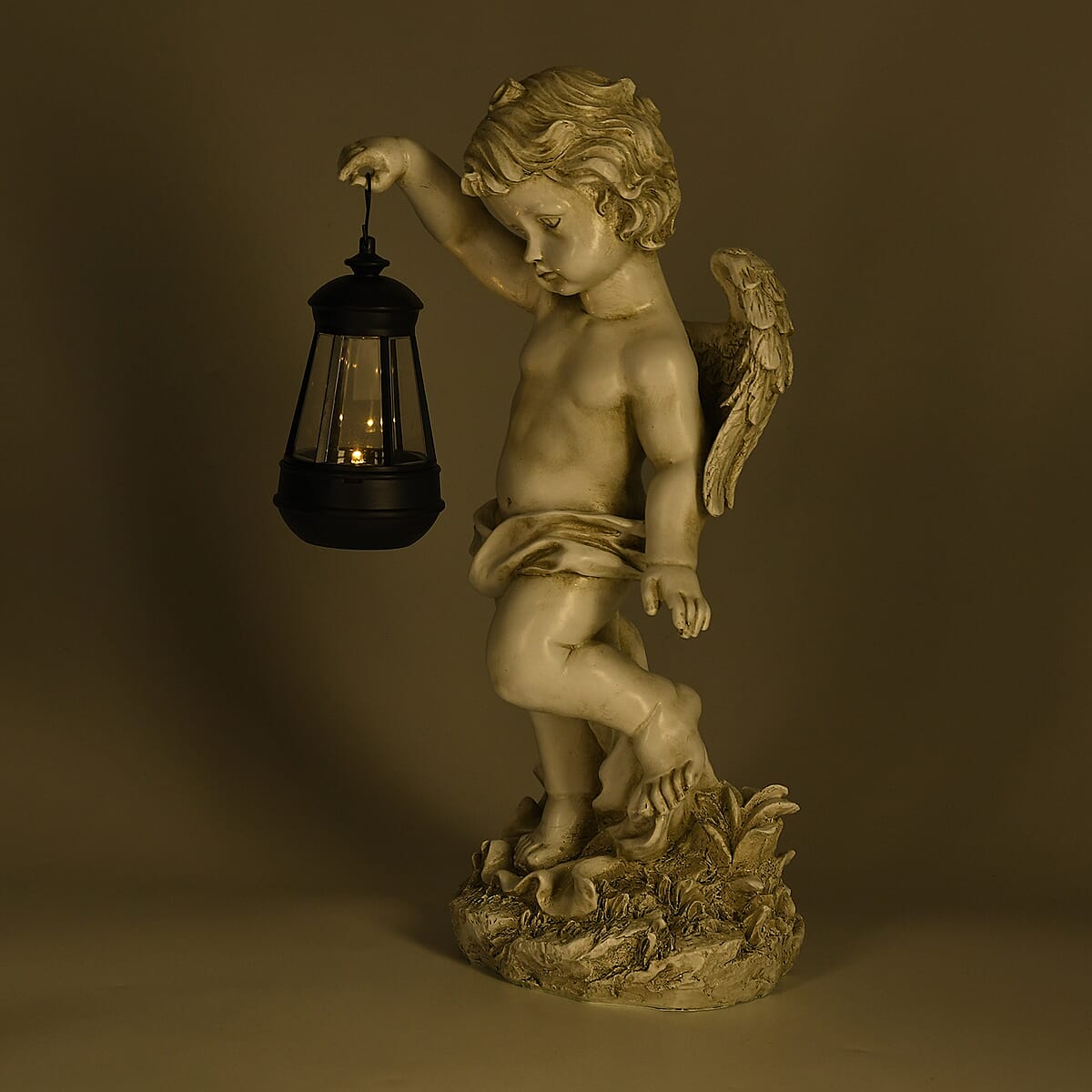 Livmore White Polyresin Angel Figurine with Lantern (6.50x7.28x15.35) image number 1