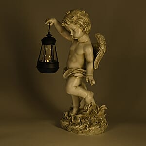 Livmore White Polyresin Angel Figurine with Lantern (6.50x7.28x15.35)