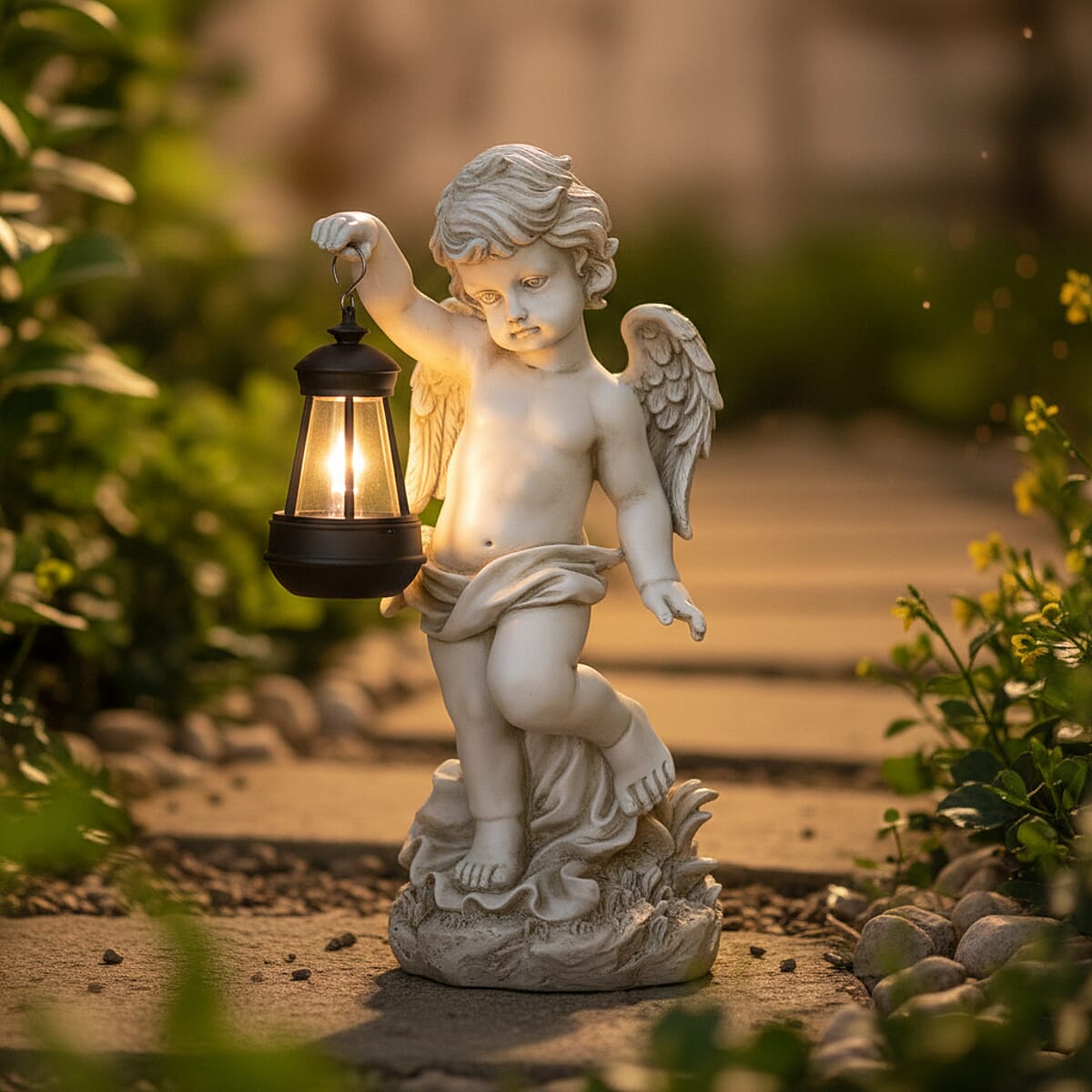Livmore White Polyresin Angel Figurine with Lantern (6.50x7.28x15.35) image number 2