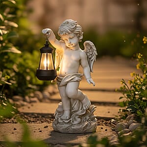 Livmore White Polyresin Angel Figurine with Lantern (6.50x7.28x15.35)