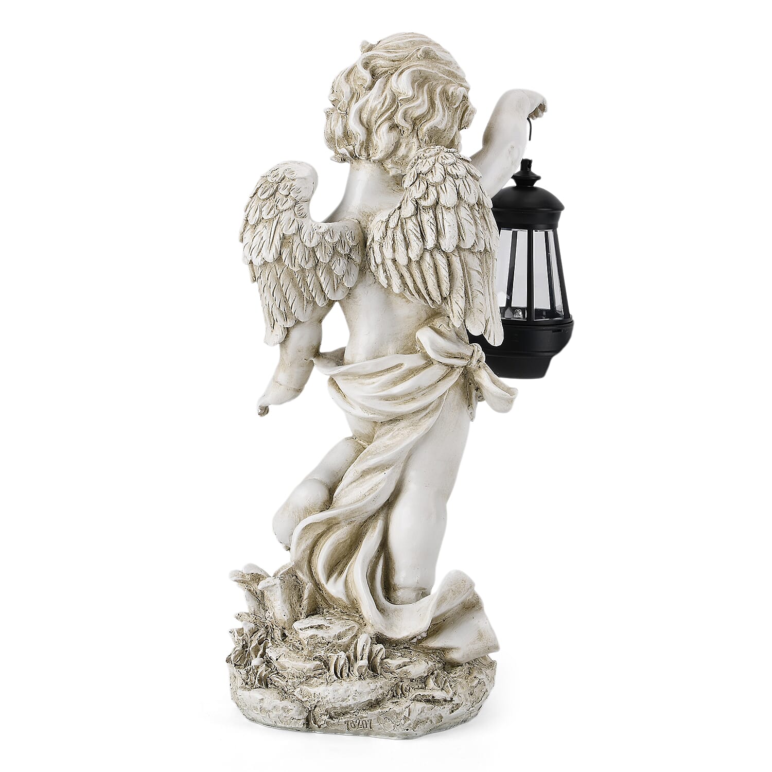 Livmore White Polyresin Angel Figurine with Lantern (6.50x7.28x15.35)