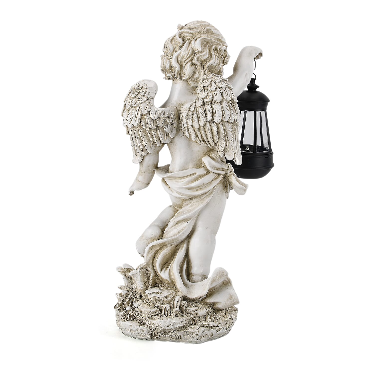 Livmore White Polyresin Angel Figurine with Lantern (6.50x7.28x15.35)
