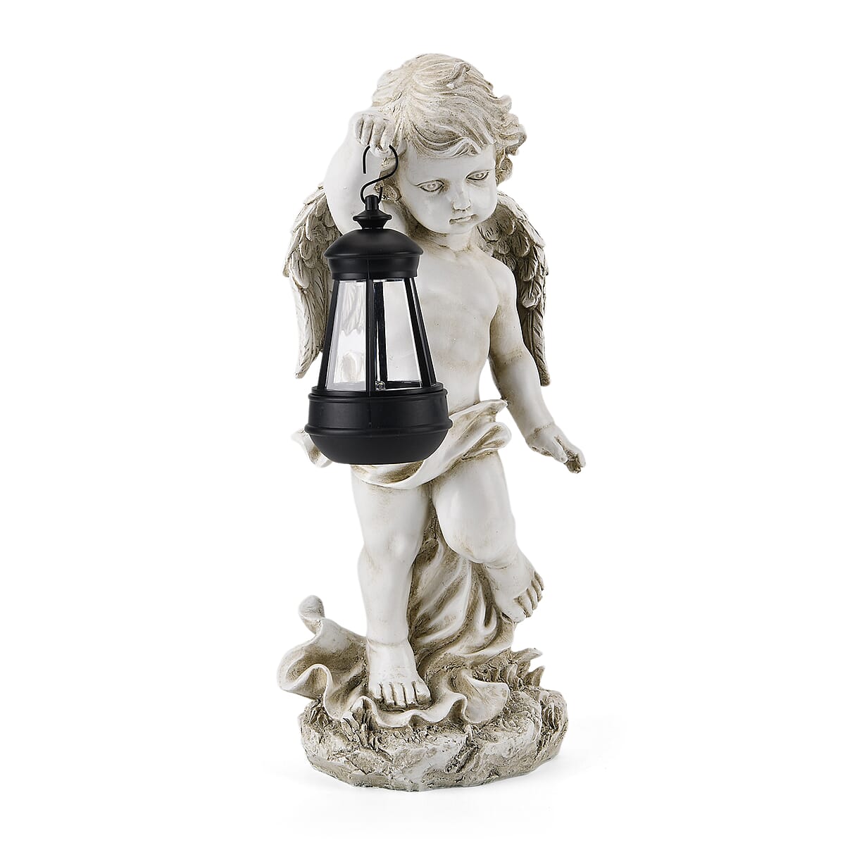 Livmore White Polyresin Angel Figurine with Lantern (6.50x7.28x15.35) image number 6