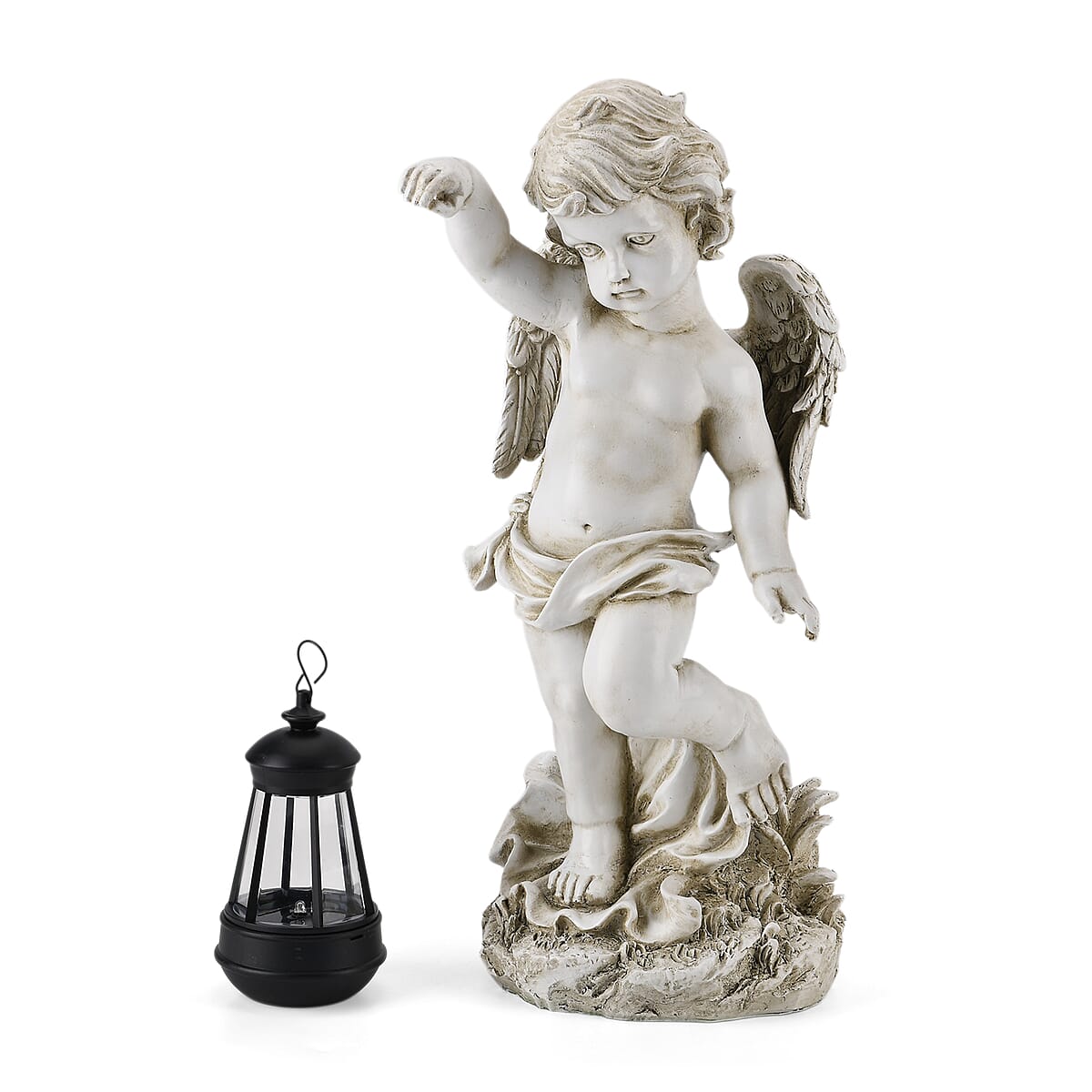 Livmore White Polyresin Angel Figurine with Lantern (6.50x7.28x15.35) image number 7