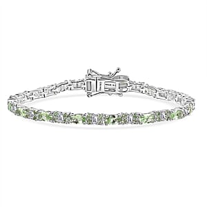 D'Joy Tsavorite Garnet and Moissanite 5.60 ctw Eternal Line Radiance Bracelet in Rhodium Over Sterling Silver (6.50 In)