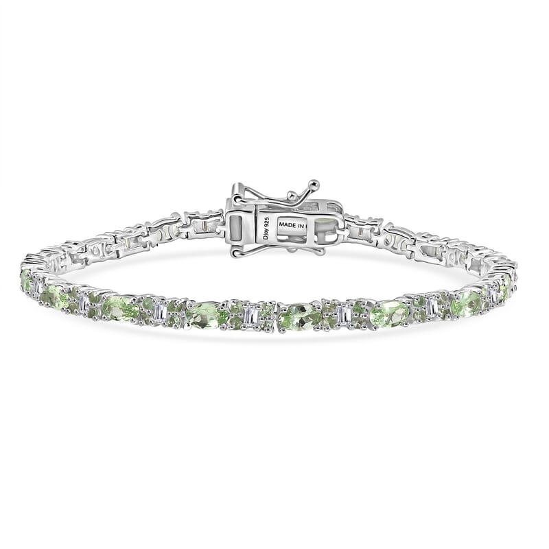 D'Joy Tsavorite Garnet and Moissanite 5.60 ctw Eternal Line Radiance Bracelet in Rhodium Over Sterling Silver (6.50 In)