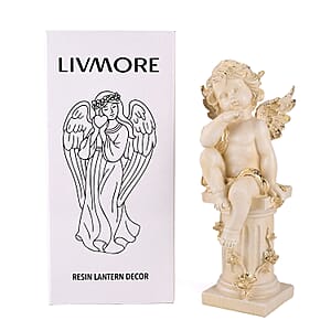 Livmore White Polyresin Seated Angel Figurine with Light (2xAA Battery not Included)