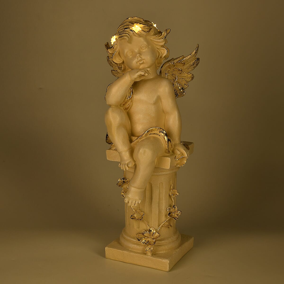 Livmore White Polyresin Seated Angel Figurine with Light (2xAA Battery not Included) image number 1