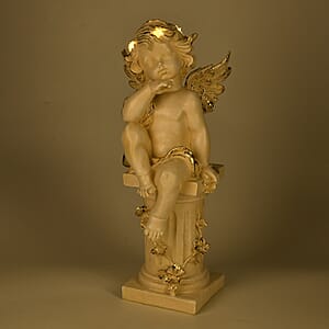 Livmore White Polyresin Seated Angel Figurine with Light (2xAA Battery not Included)