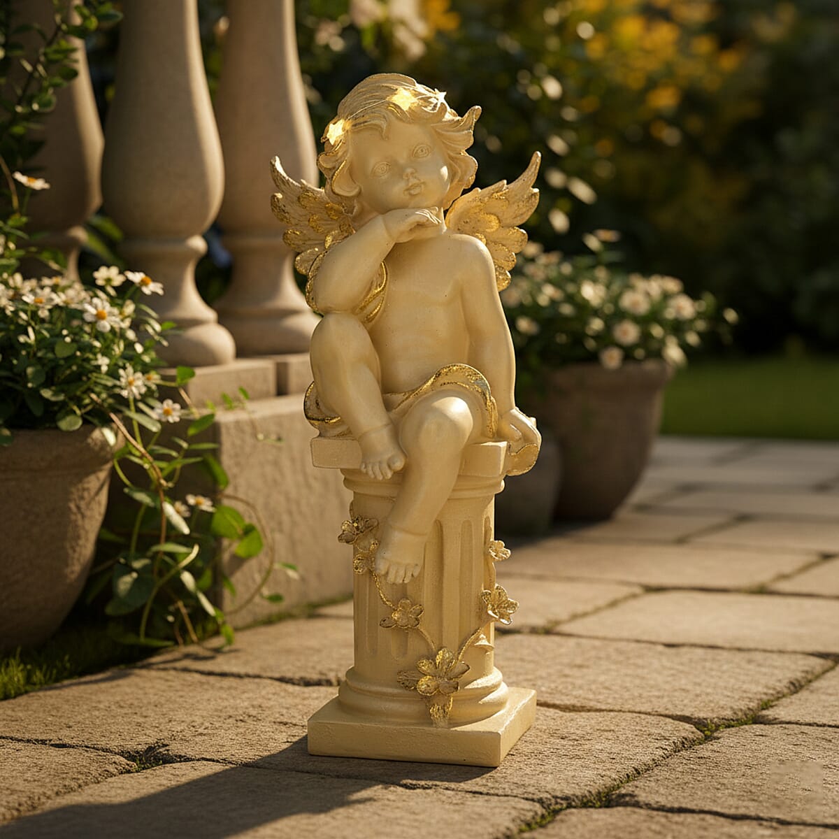 Livmore White Polyresin Seated Angel Figurine with Light (2xAA Battery not Included) image number 2