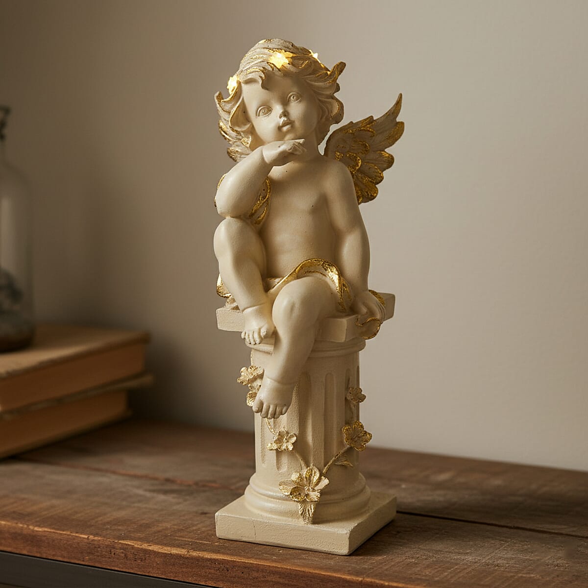 Livmore White Polyresin Seated Angel Figurine with Light (2xAA Battery not Included) image number 3