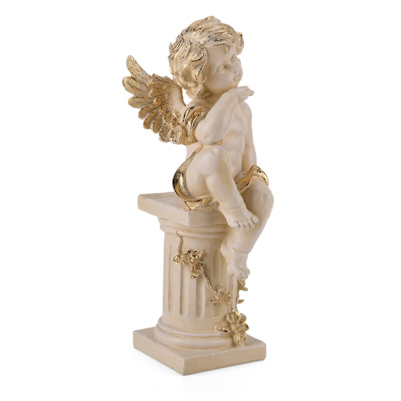 Livmore White Polyresin Seated Angel Figurine with Light (2xAA Battery not Included)