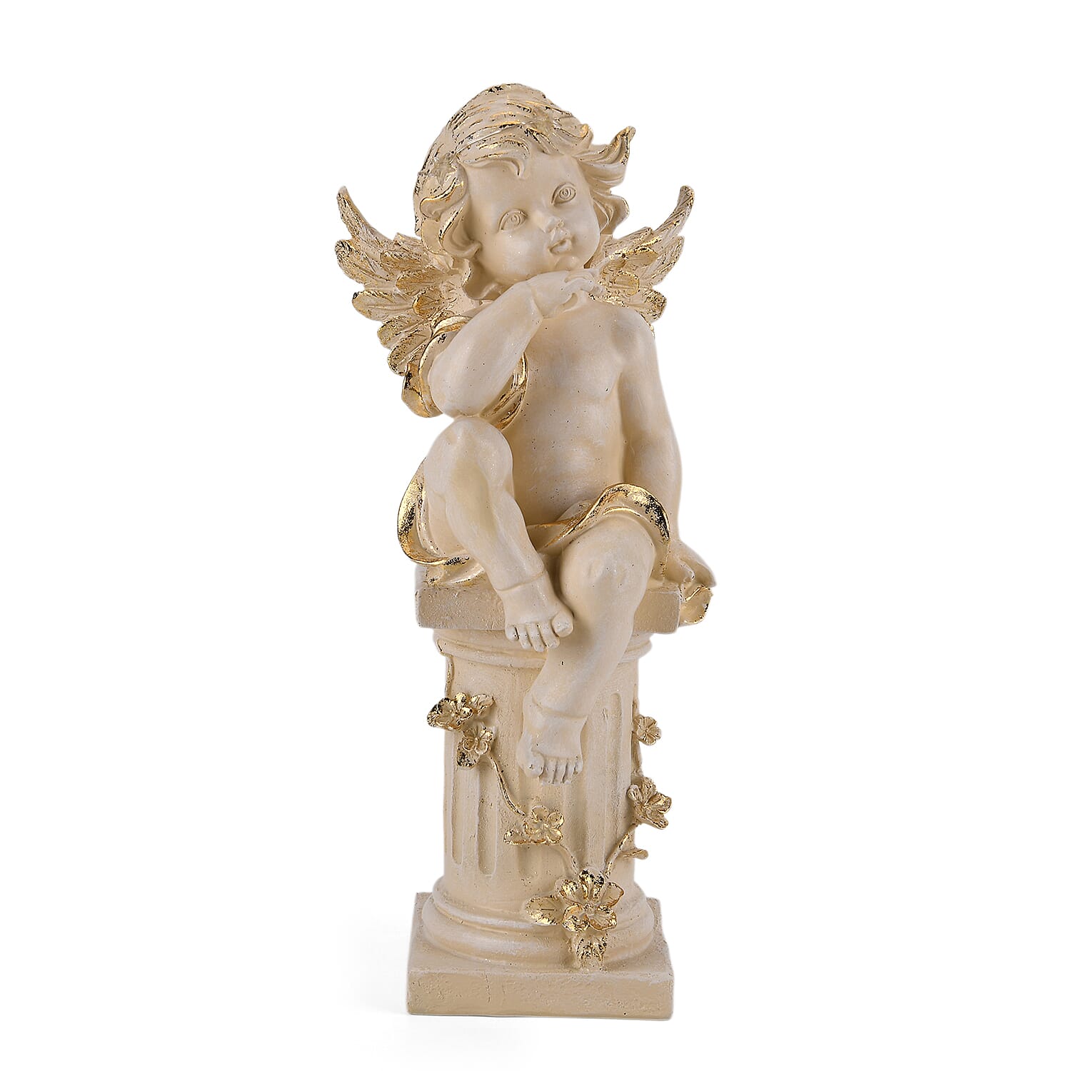 Livmore White Polyresin Seated Angel Figurine with Light (2xAA Battery not Included)
