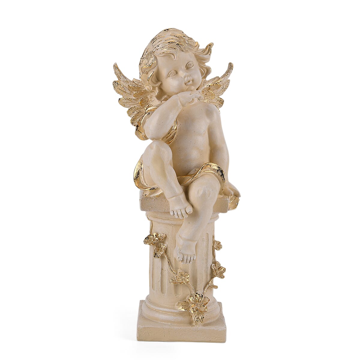 Livmore White Polyresin Seated Angel Figurine with Light (2xAA Battery not Included) image number 6
