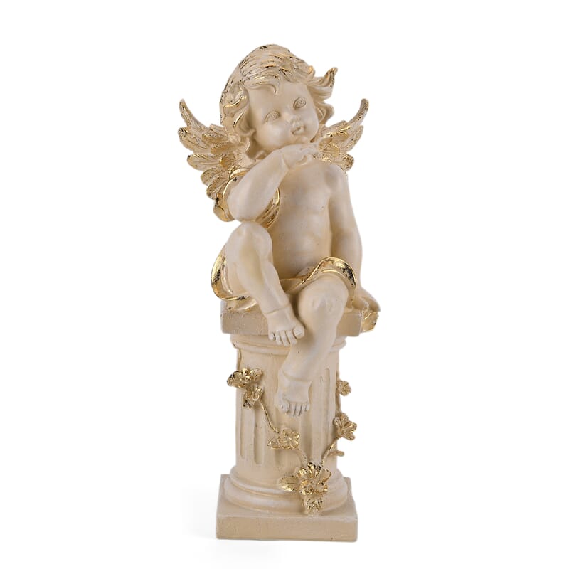 Livmore White Polyresin Seated Angel Figurine with Light (2xAA Battery not Included)