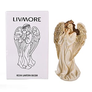 Livmore White Polyresin Angel Holding Heart Figurine with Light (2xAAA Battery not Included)