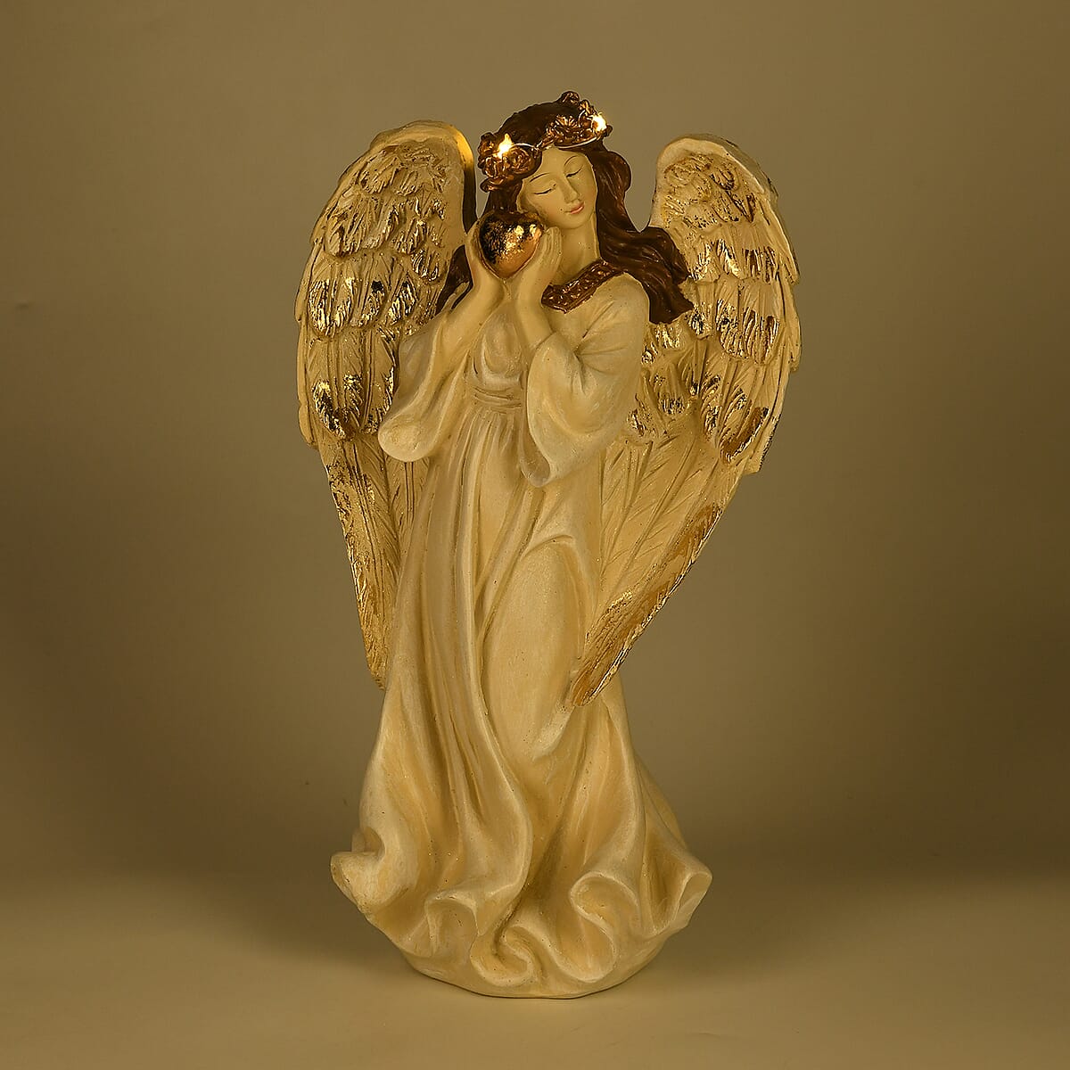 Livmore White Polyresin Angel Holding Heart Figurine with Light (2xAAA Battery not Included) image number 1