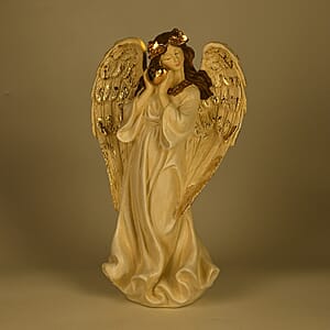 Livmore White Polyresin Angel Holding Heart Figurine with Light (2xAAA Battery not Included)