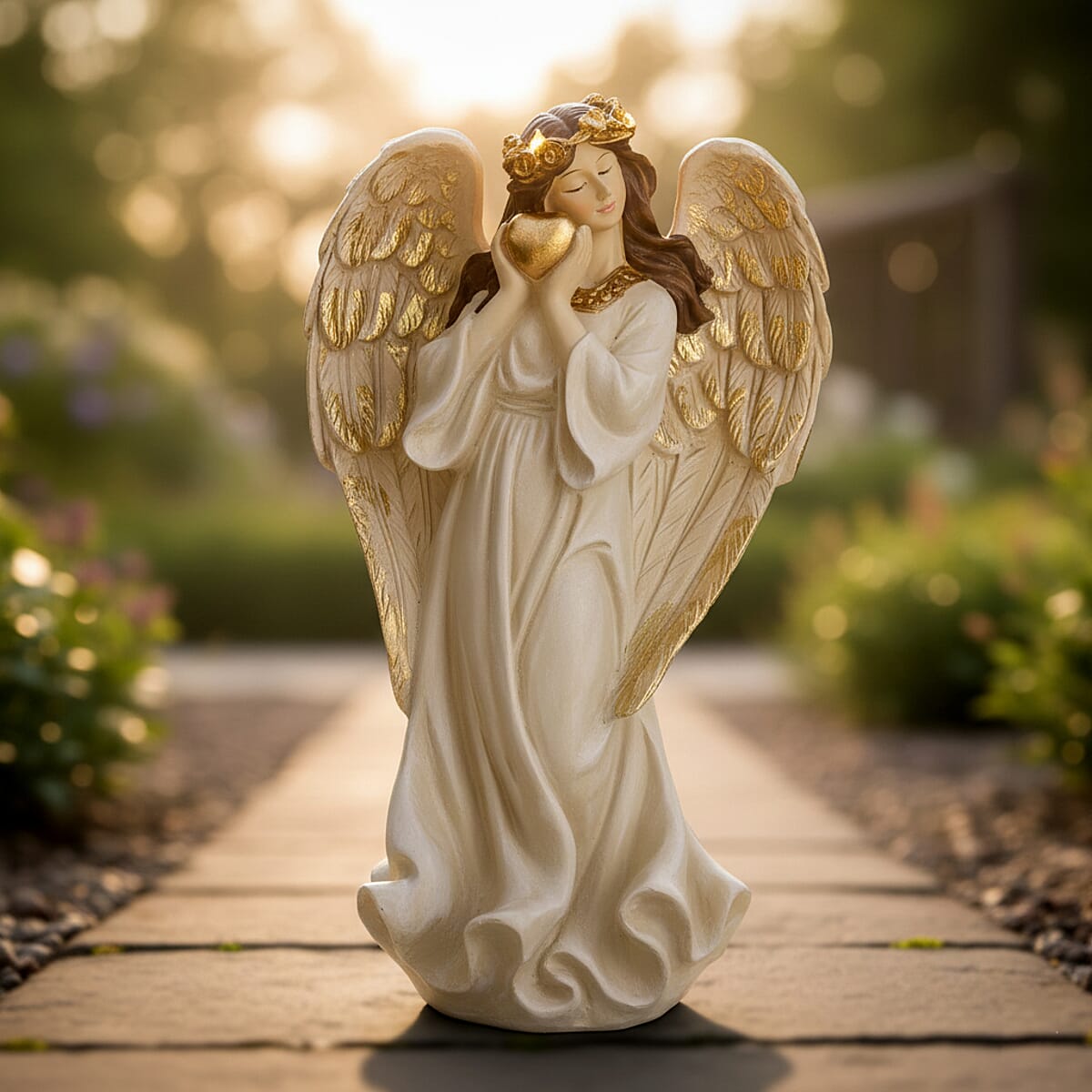 Livmore White Polyresin Angel Holding Heart Figurine with Light (2xAAA Battery not Included) image number 2