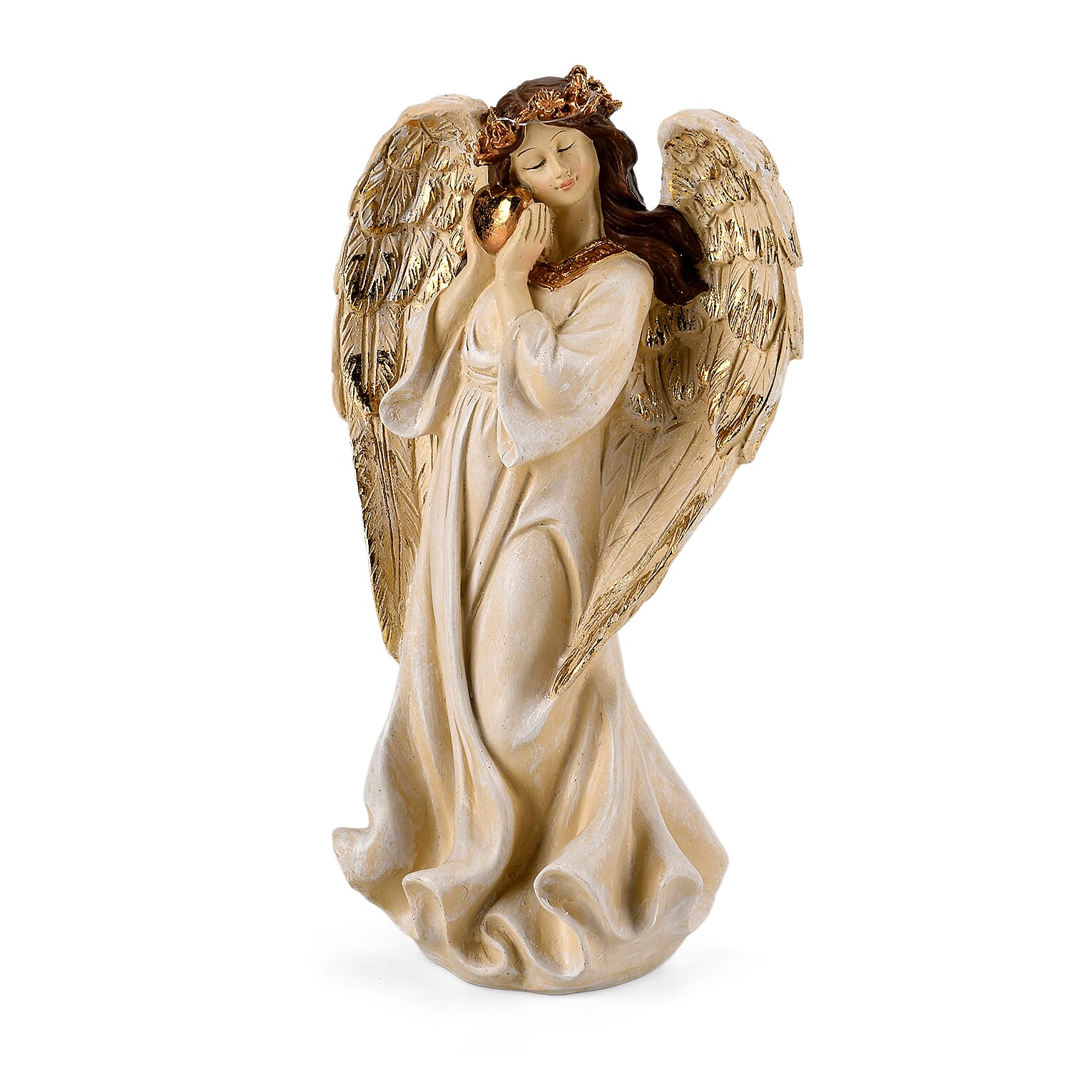 Livmore White Polyresin Angel Holding Heart Figurine with Light (2xAAA Battery not Included)