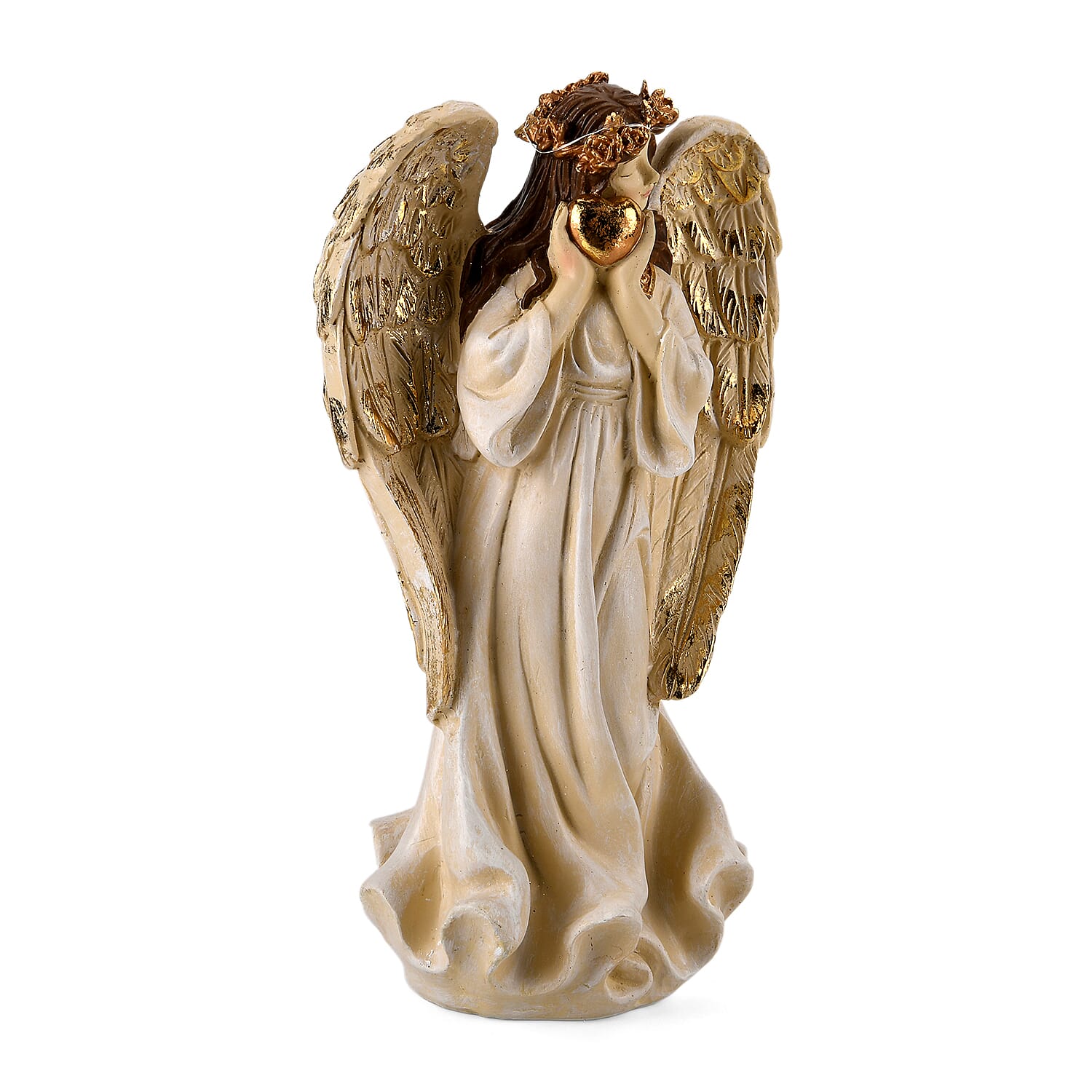 Livmore White Polyresin Angel Holding Heart Figurine with Light (2xAAA Battery not Included)