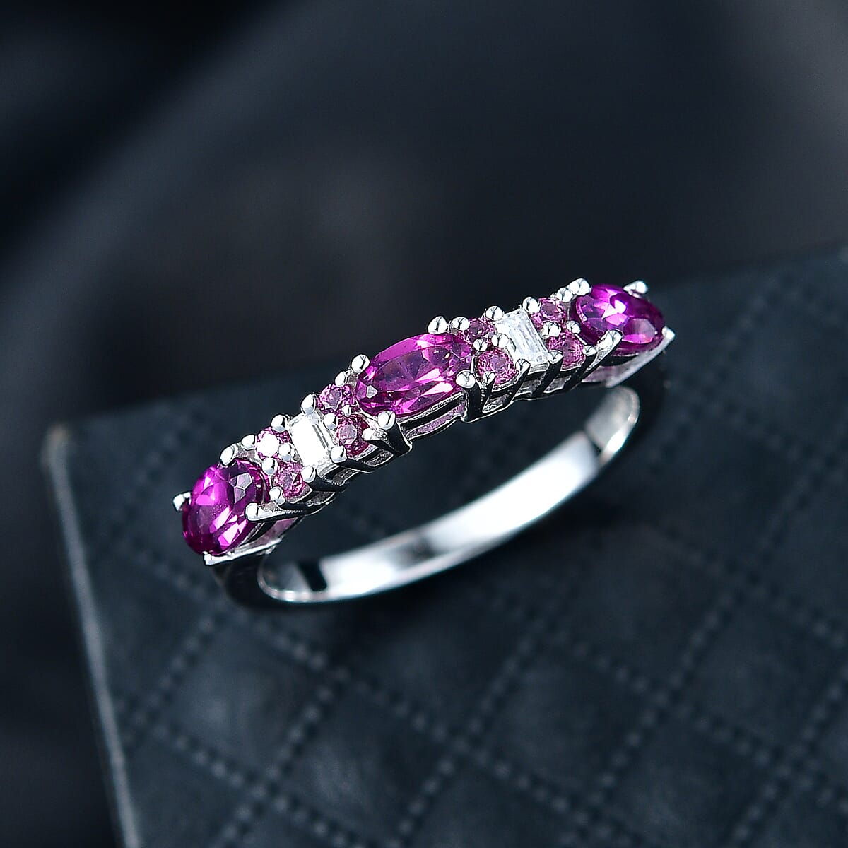 D'Joy Radiant Ember Garnet and Moissanite 1.30 ctw Ring in Rhodium Over Sterling Silver (Size 10.0) image number 1