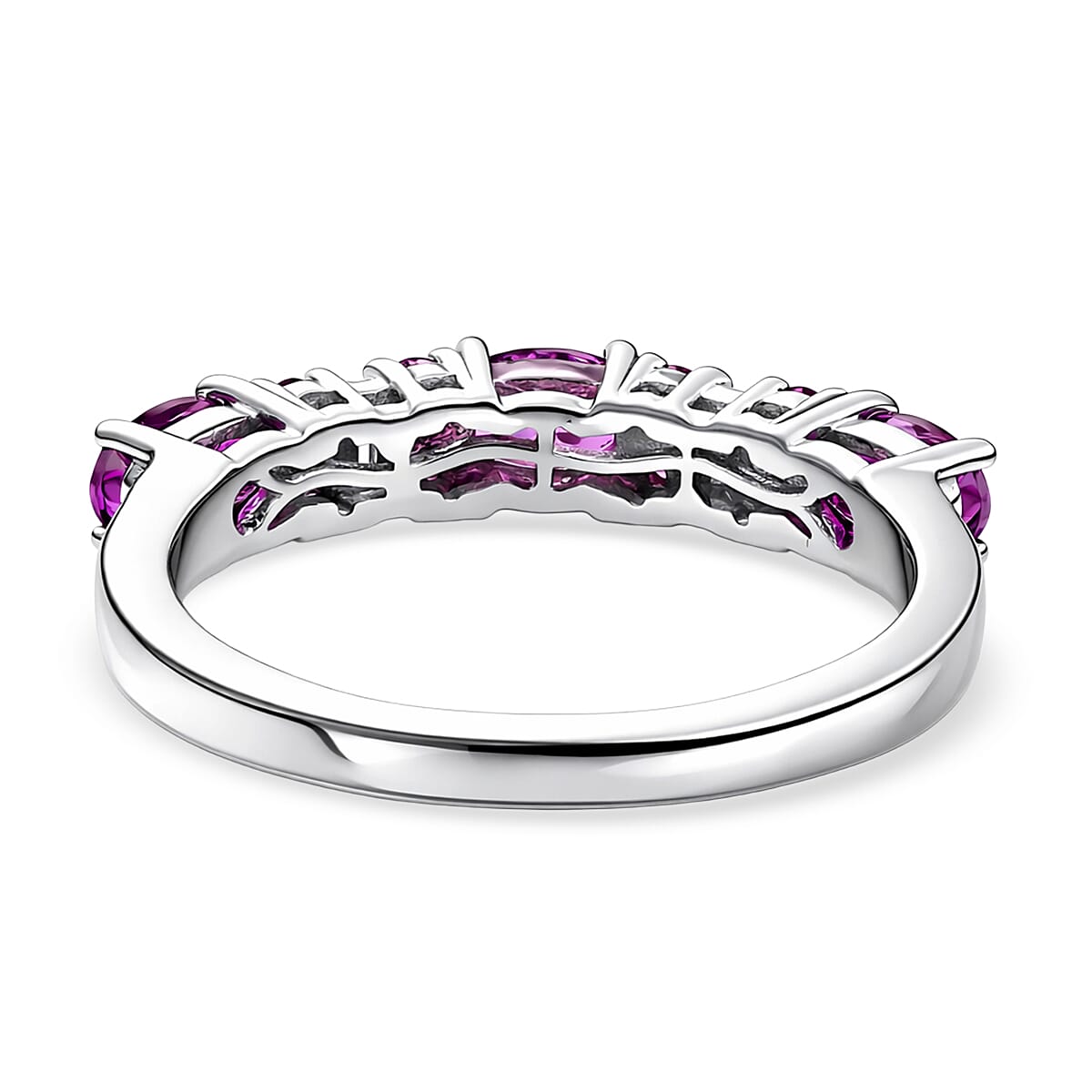 D'Joy Radiant Ember Garnet and Moissanite 1.30 ctw Eternal Line Radiance Ring in Rhodium Over Sterling Silver (Size 6.0) image number 4