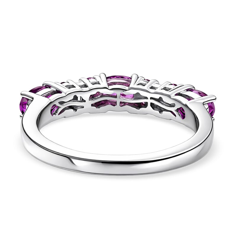 D'Joy Radiant Ember Garnet and Moissanite 1.30 ctw Eternal Line Radiance Ring in Rhodium Over Sterling Silver (Size 6.0)
