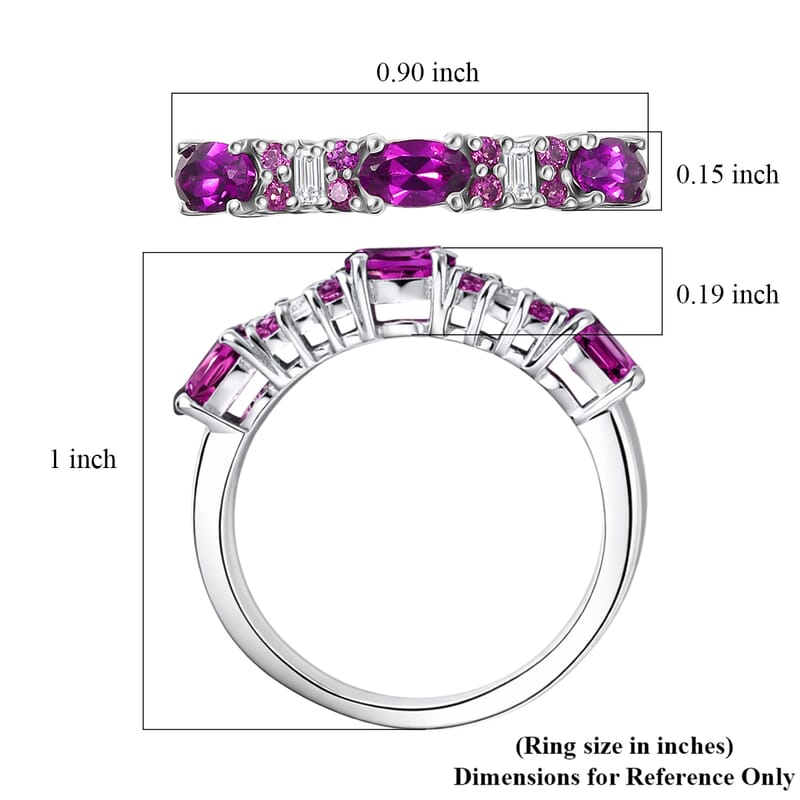 D'Joy Radiant Ember Garnet and Moissanite 1.30 ctw Eternal Line Radiance Ring in Rhodium Over Sterling Silver (Size 6.0)