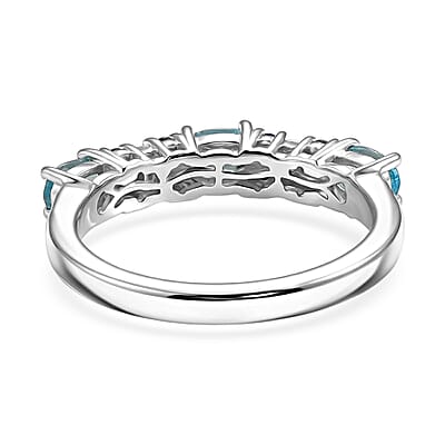 D'Joy Cambodian Blue Zircon and Multi Gemstone 1.30 ctw Eternal Line Radiance Ring in Rhodium Over Sterling Silver (Size 5.0)