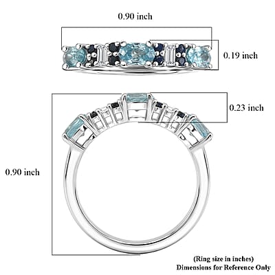 D'Joy Cambodian Blue Zircon and Multi Gemstone 1.30 ctw Eternal Line Radiance Ring in Rhodium Over Sterling Silver (Size 5.0)