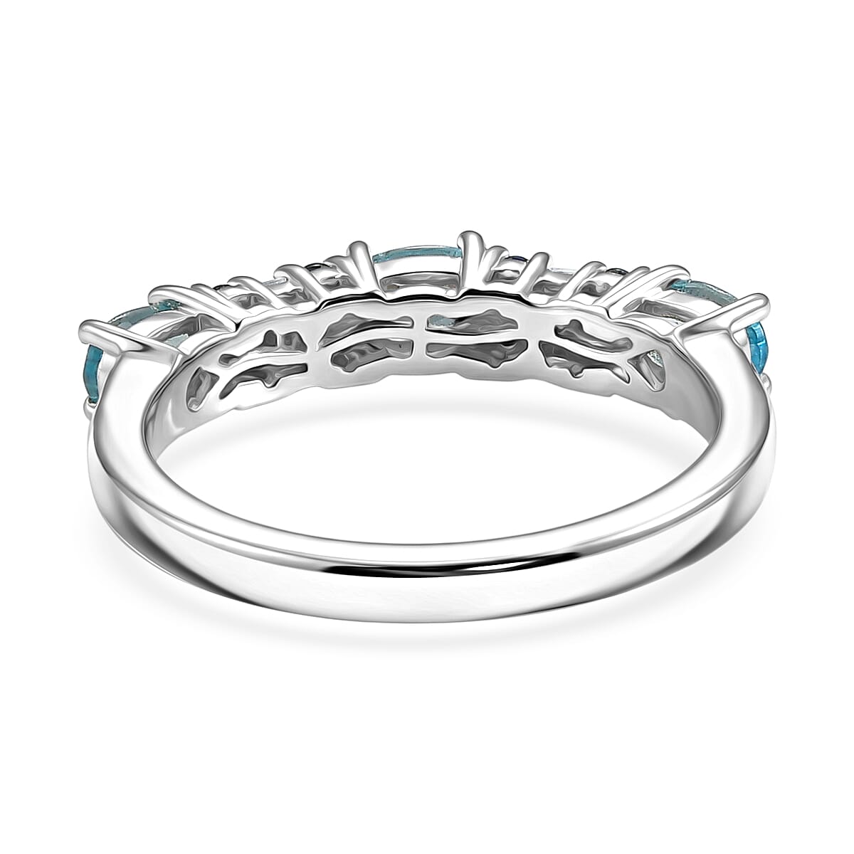 D'Joy Cambodian Blue Zircon and Multi Gemstone 1.30 ctw Eternal Line Radiance Ring in Rhodium Over Sterling Silver (Size 7.0) image number 4