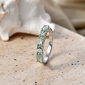 D'Joy Tsavorite Garnet and Moissanite 0.90 ctw Eternal Line Radiance Ring in Rhodium Over Sterling Silver (Size 5.0)