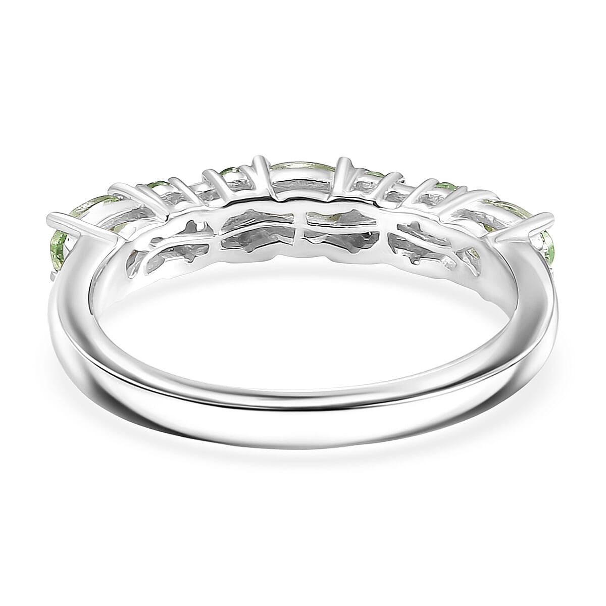 D'Joy Tsavorite Garnet and Moissanite 0.90 ctw Eternal Line Radiance Ring in Rhodium Over Sterling Silver (Size 5.0) image number 4