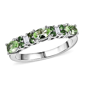 D'Joy Tsavorite Garnet and Moissanite 0.90 ctw Eternal Line Radiance Ring in Rhodium Over Sterling Silver (Size 6.0)
